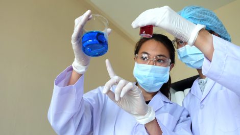 researching in laboratory